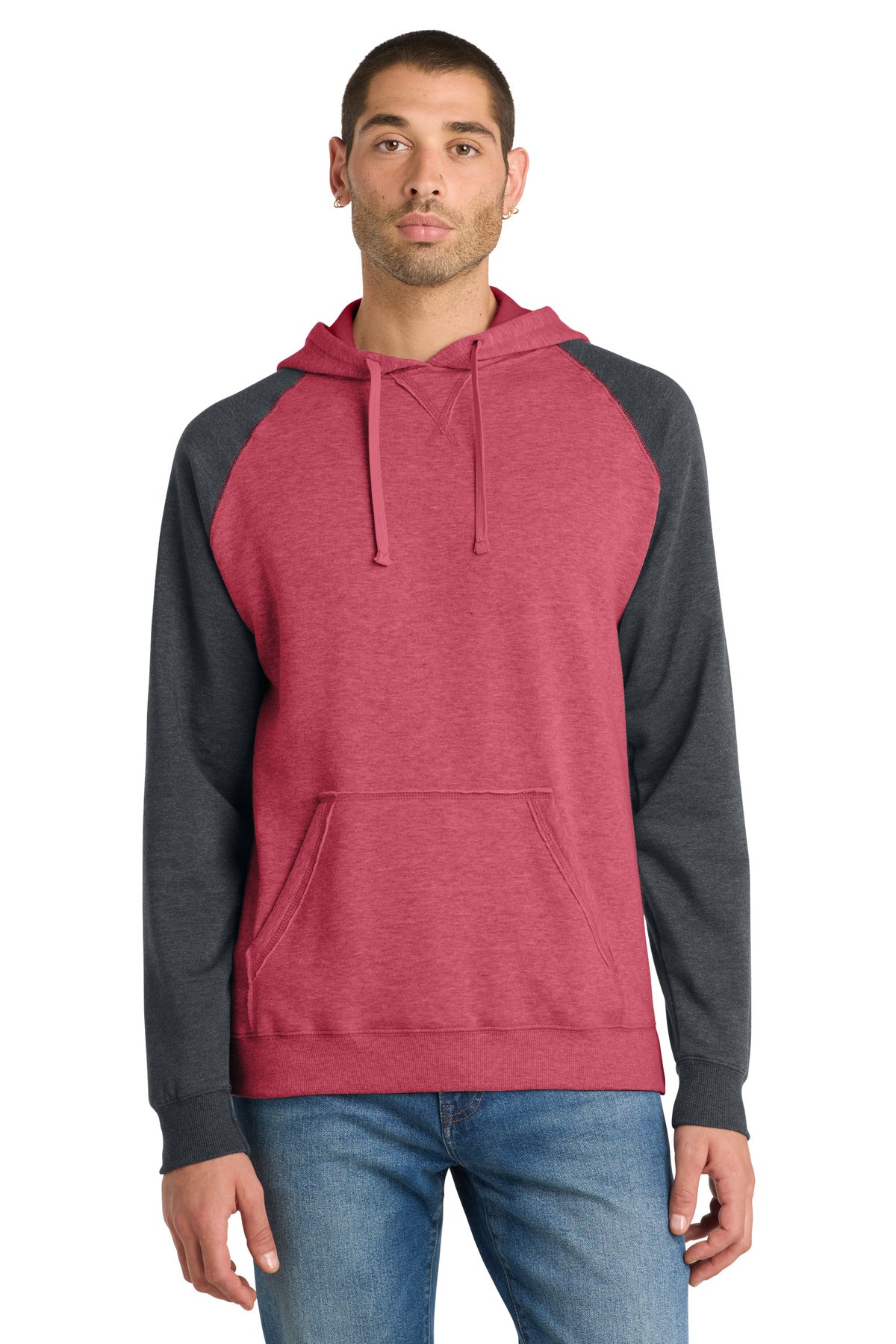 District ®  Young Mens Lightweight Fleece Raglan Hoodie.  DT196